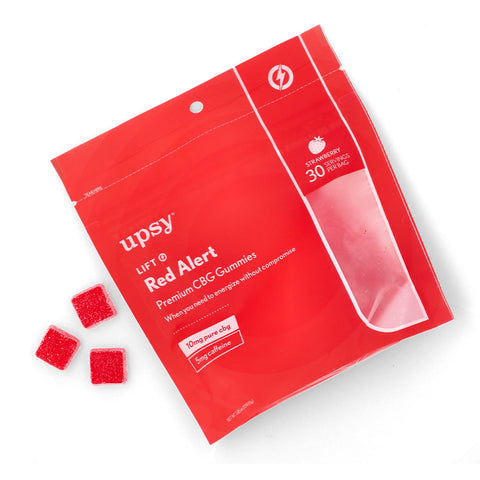 USPY Wellness | LIFT Red Alert CBD Gummies Pouch next to Gummies