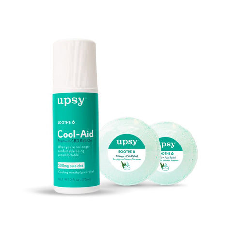 SOOTHE Cool-Aid 500mg CBD Topical Roll-on and SOOTHE Eucalyptus Shower Steamer by UPSY